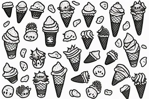 Three hedgehogs as an ice cream cones tattoo idea