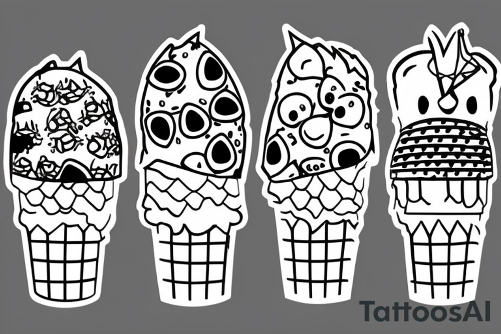 Three hedgehogs as an ice cream cones tattoo idea