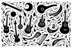 guitar, musical notes, moon, rain tattoo idea