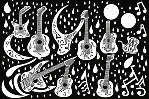 guitar, musical notes, moon, rain tattoo idea