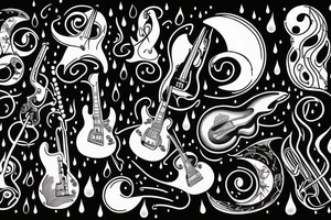 guitar, musical notes, moon, rain tattoo idea