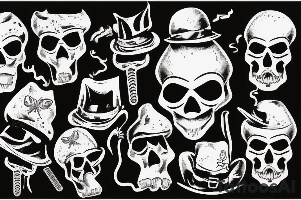 smoking skull with funny hat tattoo idea