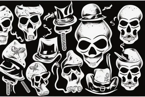 smoking skull with funny hat tattoo idea