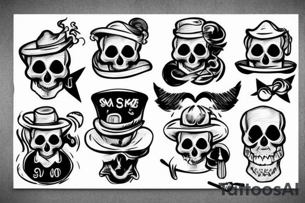 smoking skull with funny hat tattoo idea