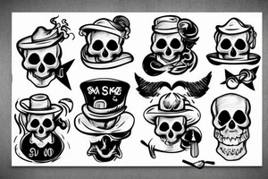 smoking skull with funny hat tattoo idea