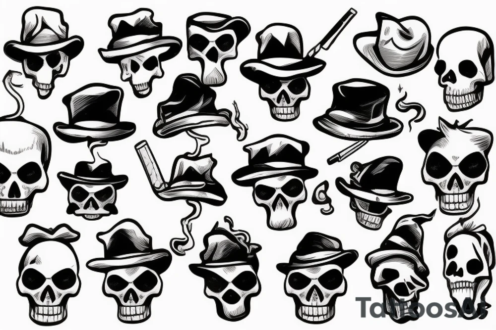 skull smoking cigar 
with funny hat tattoo idea