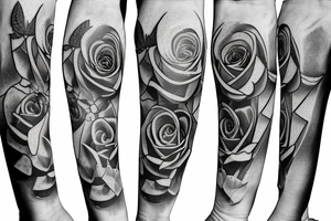 statue of Appolo mixed with the Fibonacci scale roses and a medical theme tattoo idea