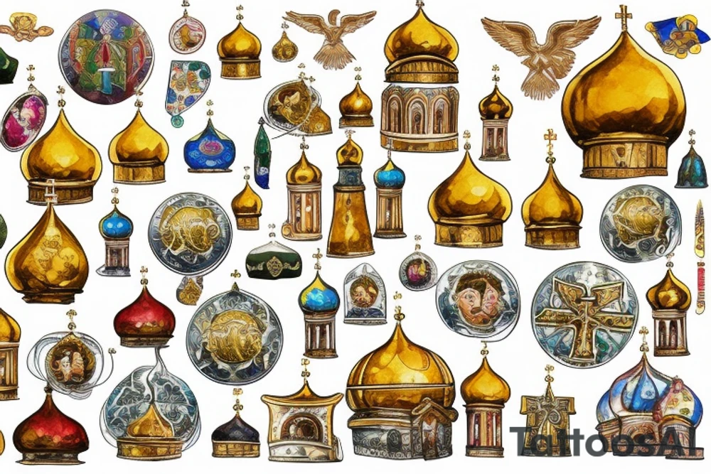 Russian orthodox church with golden domes tattoo idea