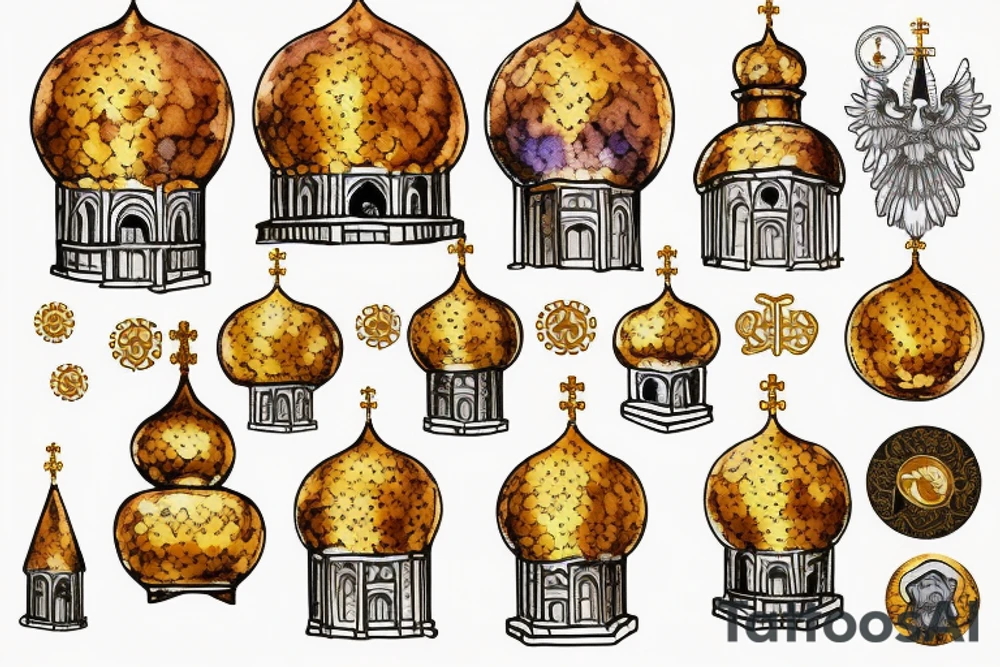 Russian orthodox church with golden domes tattoo idea