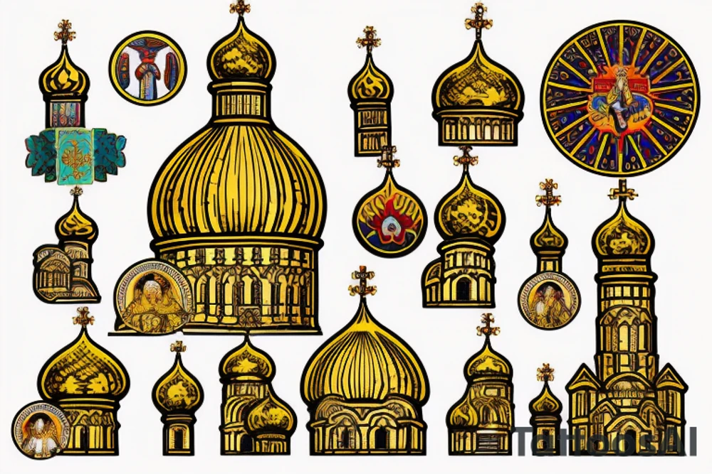 Russian orthodox church with golden domes tattoo idea