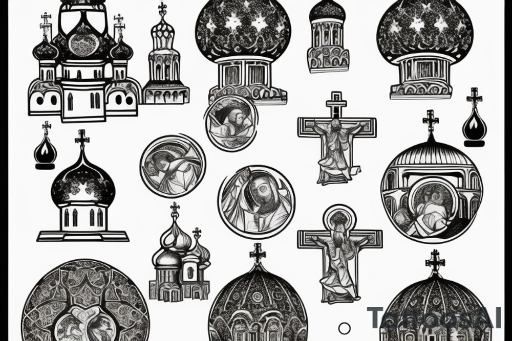Russian orthodox church with golden domes tattoo idea