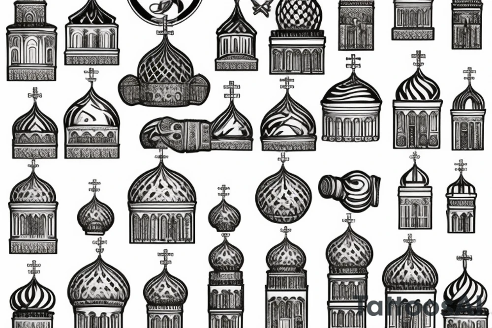 Russian orthodox church with golden domes tattoo idea