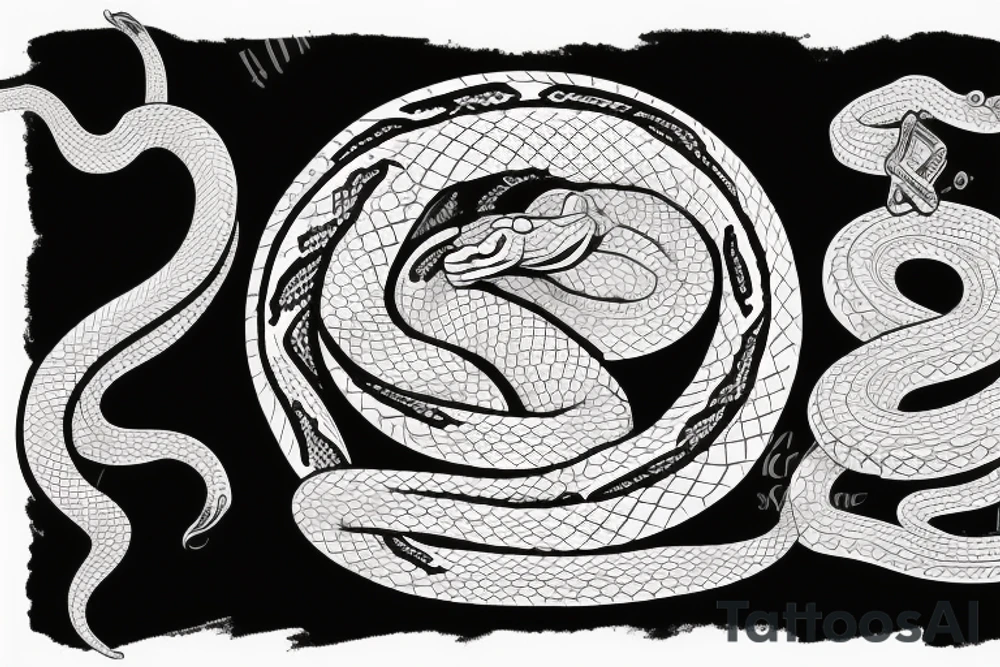a snake that enveloped the Ukrainian national symbol "trident" and crushed a warship with its body tattoo idea