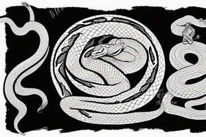 a snake that enveloped the Ukrainian national symbol "trident" and crushed a warship with its body tattoo idea