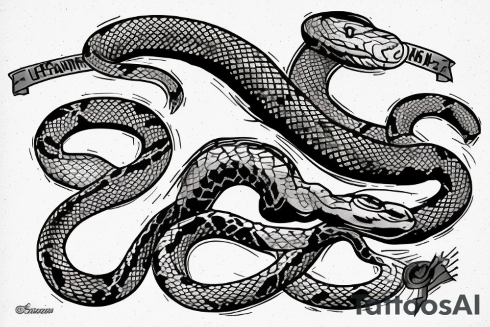 a snake that enveloped the Ukrainian national symbol "trident" and crushed a warship with its body tattoo idea