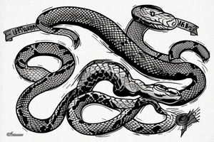 a snake that enveloped the Ukrainian national symbol "trident" and crushed a warship with its body tattoo idea