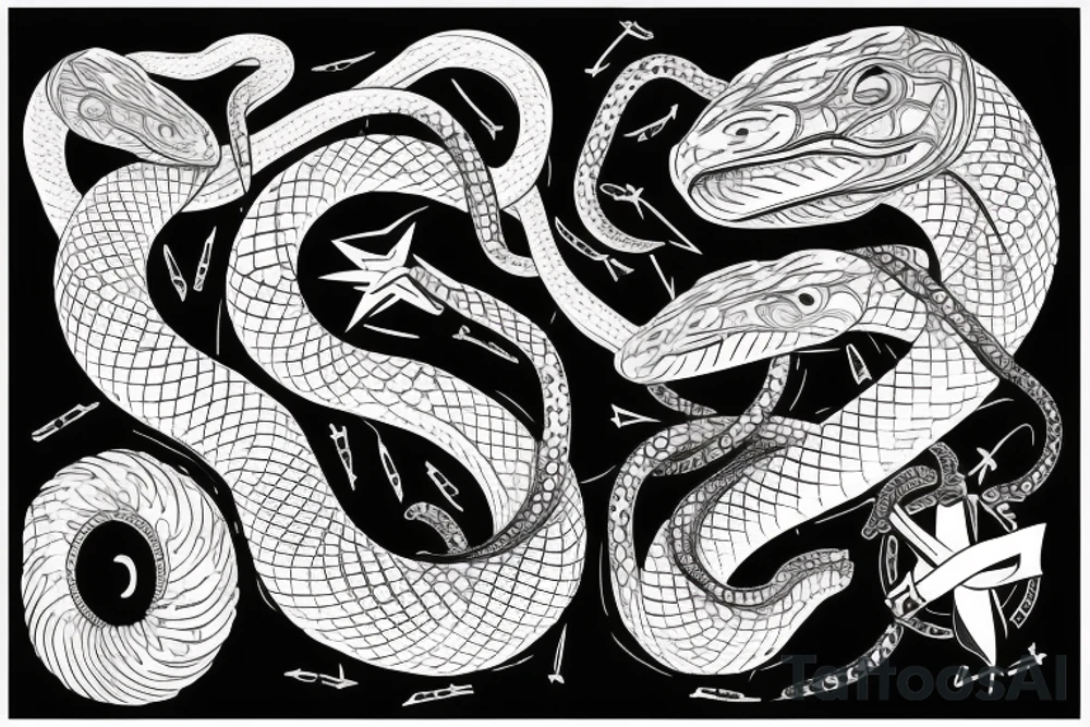 a snake that enveloped the Ukrainian national symbol "trident" and crushed a warship with its body tattoo idea