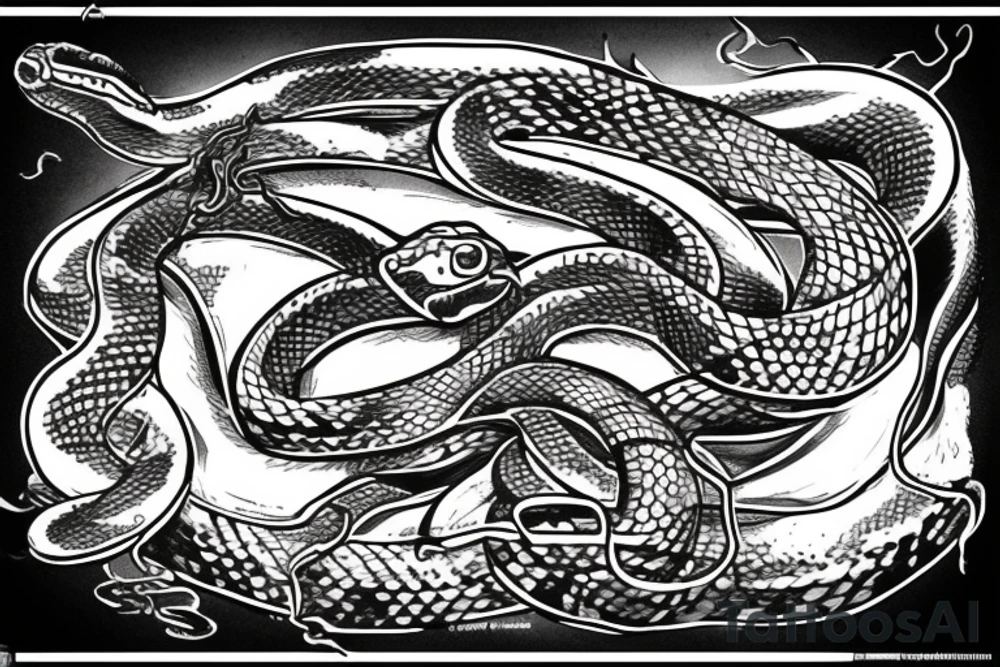 a snake that enveloped the Ukrainian national symbol "trident" and crushed a warship with its body tattoo idea
