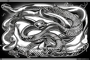 a snake that enveloped the Ukrainian national symbol "trident" and crushed a warship with its body tattoo idea