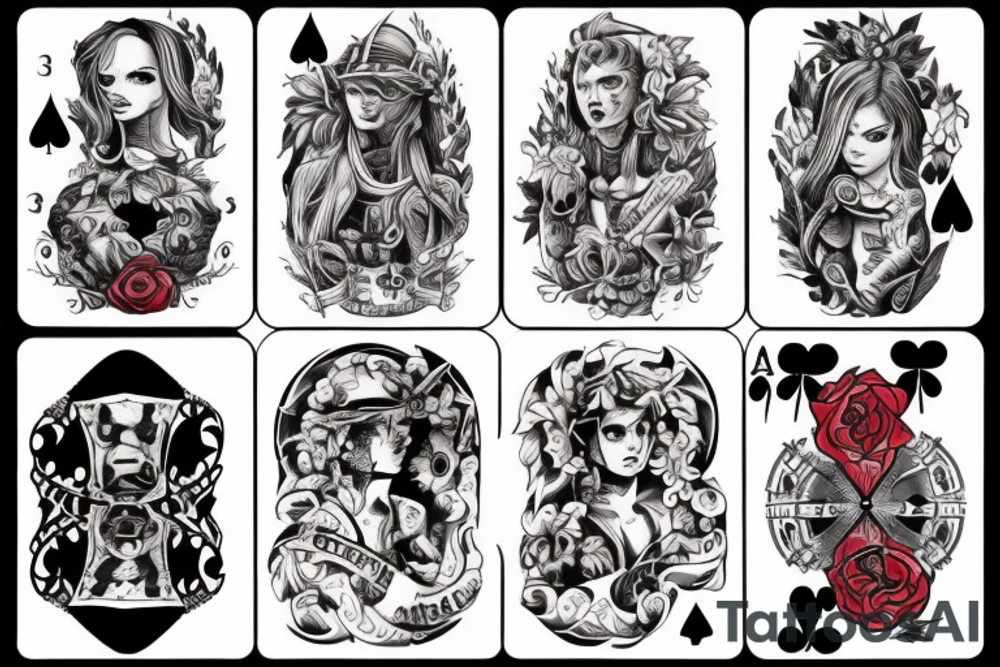 I want to do a tattoo with my siblings. We're 4 and each one will make a tattoo of one of the 4 aces with the card number 6. 2 will have red tattoo and 2 will have black ones. tattoo idea