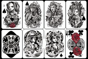 I want to do a tattoo with my siblings. We're 4 and each one will make a tattoo of one of the 4 aces with the card number 6. 2 will have red tattoo and 2 will have black ones. tattoo idea