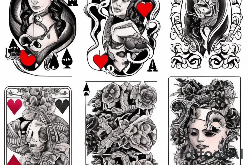 I want to do a tattoo with my siblings. We're 4 and each one will make a tattoo of one of the 4 aces with the card number 6. 2 will have red tattoo and 2 will have black ones. tattoo idea