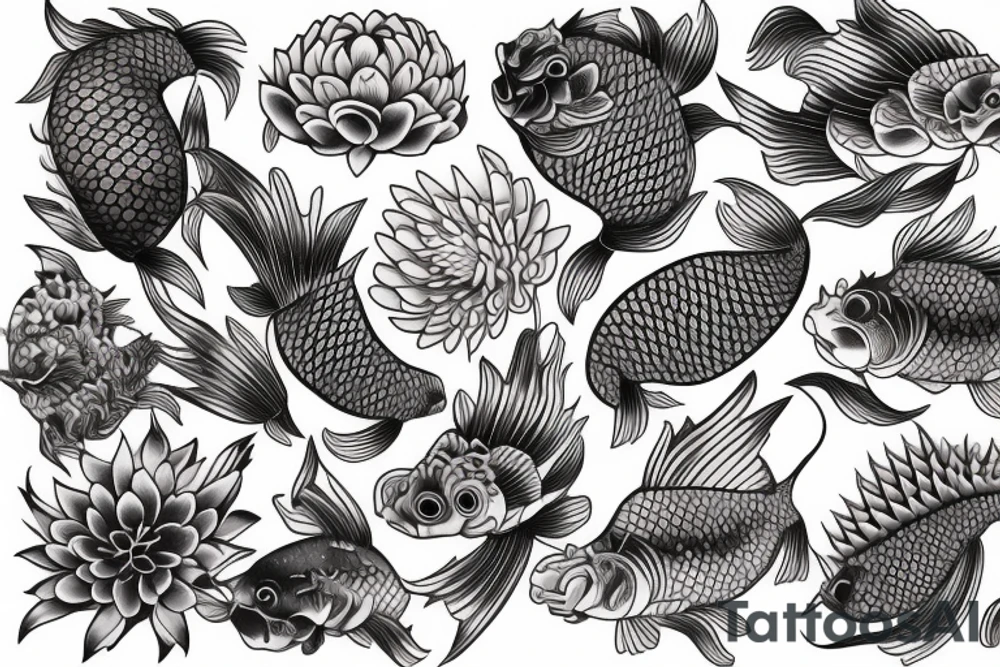 sleeve two carp and chrysanthemum tattoo idea