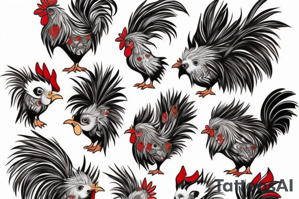Rooster and Hedgehog fusion dance tattoo idea