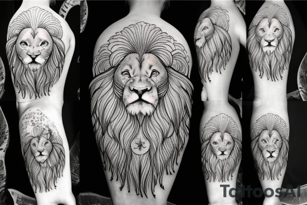 photorealistic 
Lion head with clouds tattoo idea