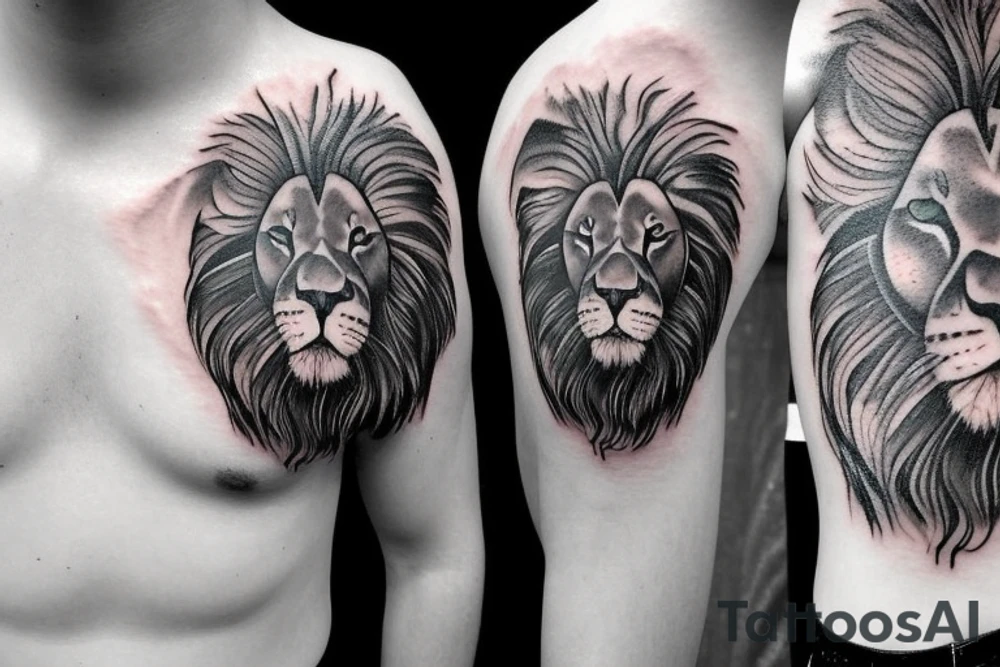 photorealistic 
Lion head with clouds tattoo idea