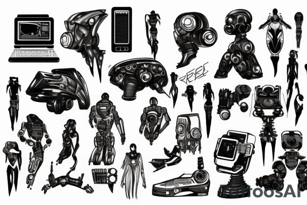 cyberpunk, technology, future, robots tattoo idea