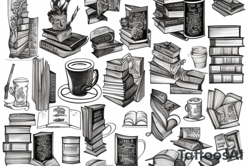 Books library coffee booklover classic tattoo idea