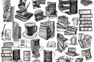 Books library coffee booklover classic tattoo idea