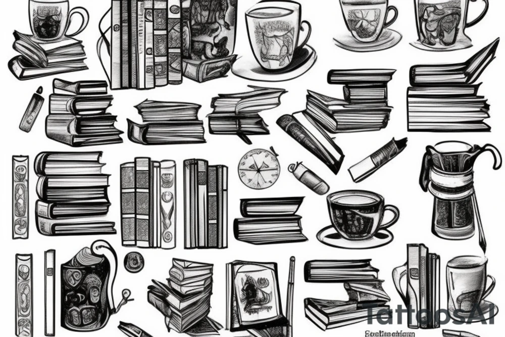 Books library coffee booklover classic tattoo idea