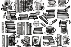 Books library coffee booklover classic tattoo idea