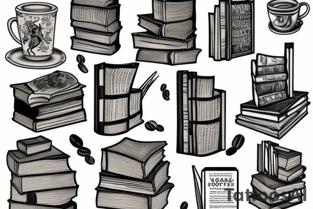 Books library coffee booklover classic tattoo idea