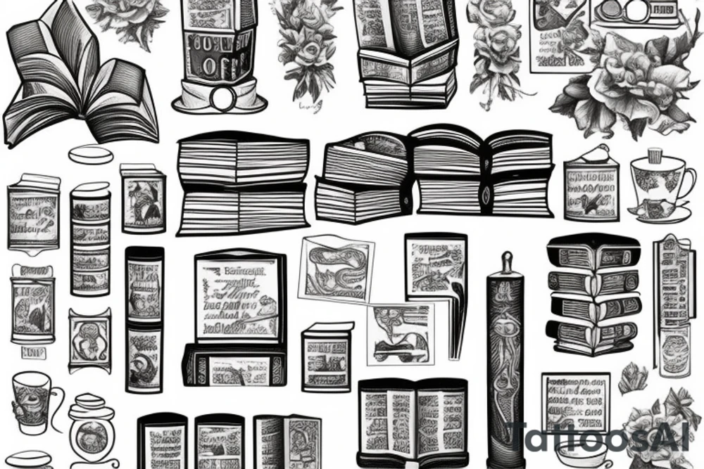 Books library coffee booklover classic tattoo idea
