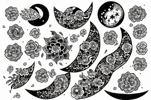 moon with flower with ornaments in japanese style tattoo idea