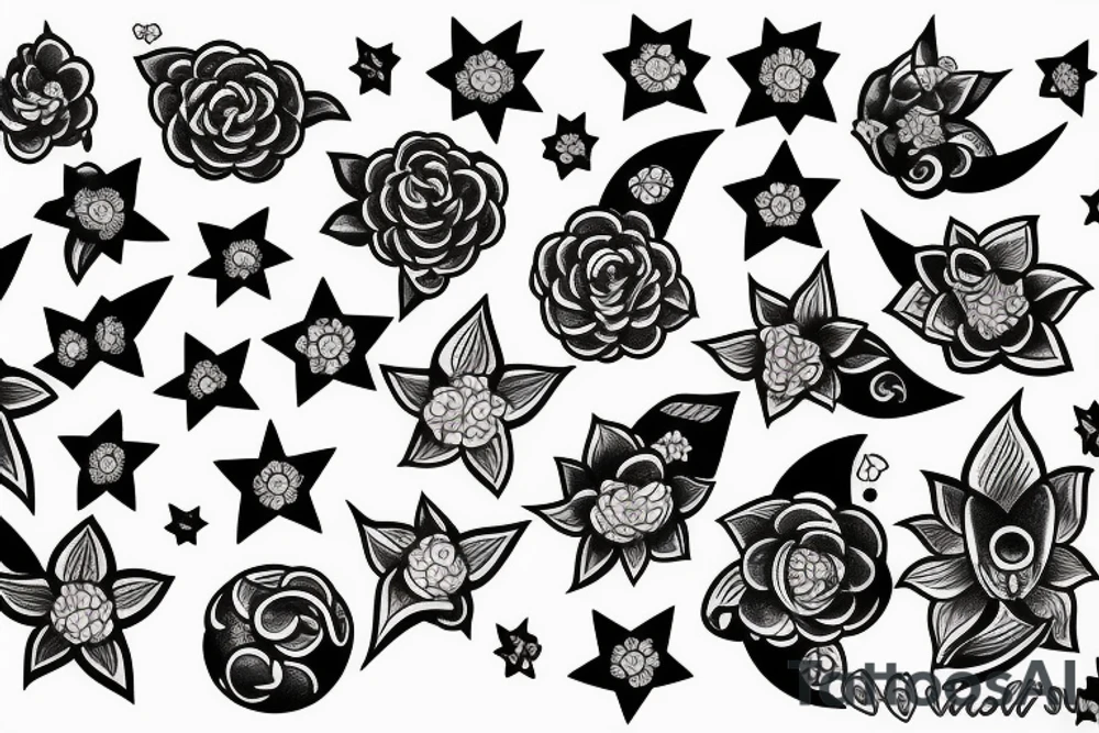 moon flower stars japan tattoo idea