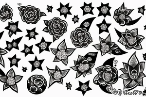 moon flower stars japan tattoo idea