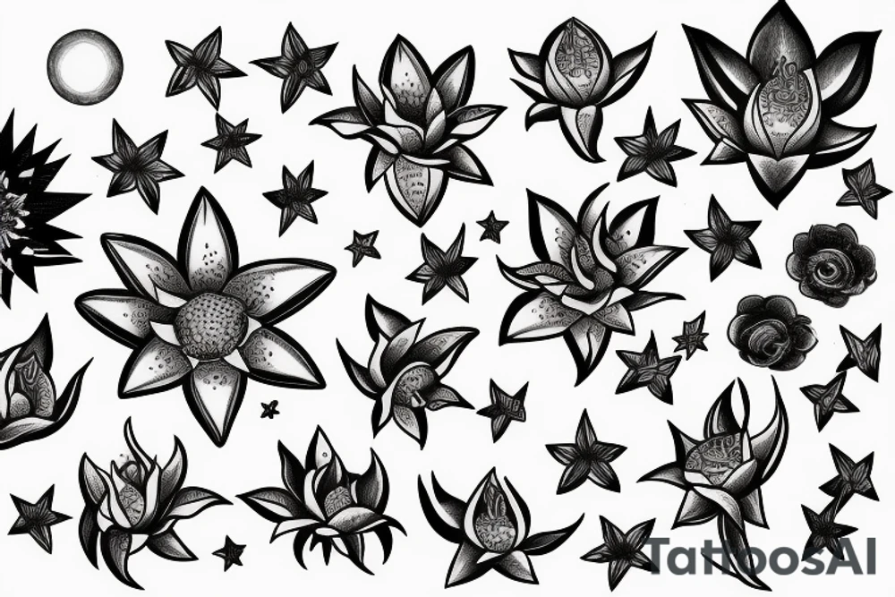 moon flower stars japan tattoo idea