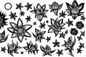 moon flower stars japan tattoo idea