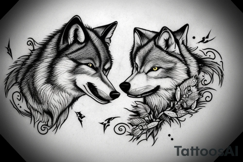Two wolves fighting with a stone background and time tattoo idea Two wolves fighting with a stone background and time tattoo idea