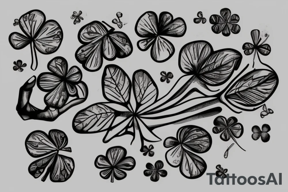 Four leaf clover on a skeleton hand tattoo idea
