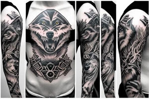 Two wolves fighting double sleeves and chest tattoo tattoo idea