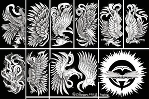 big pheonix with sun and fire around tattoo idea