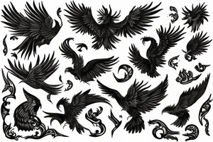big pheonix with sun and fire around tattoo idea