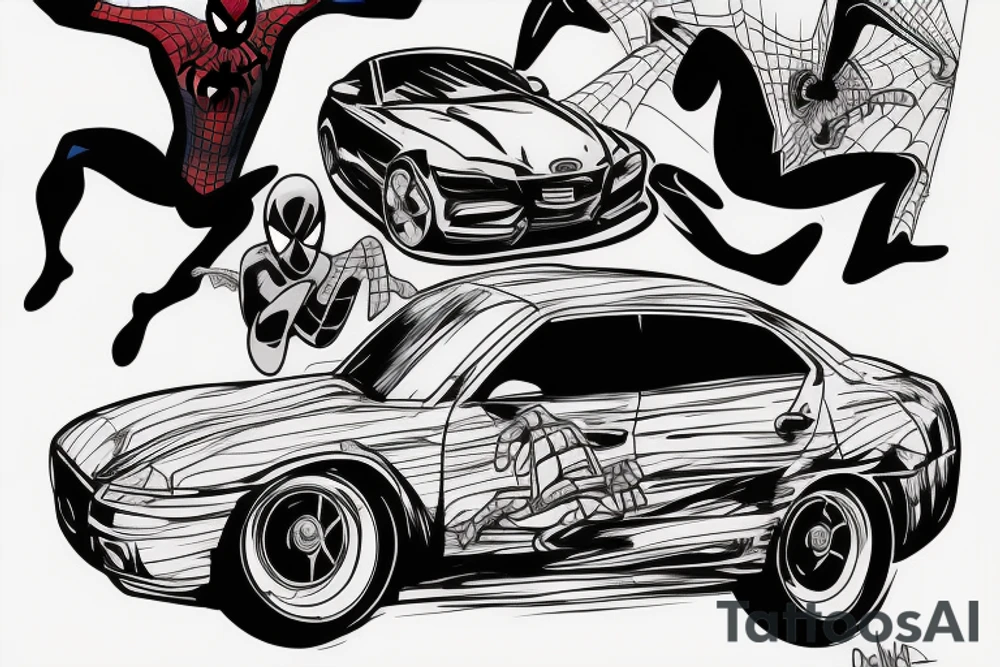 Spider man on car tattoo idea