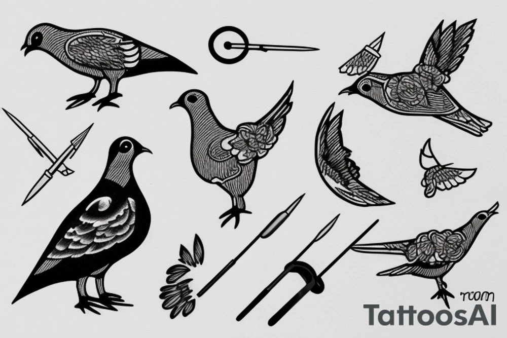 pigeon with needle and thread tattoo idea