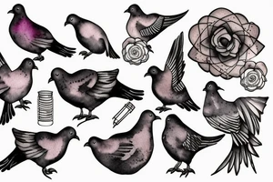 pigeon with needle and thread tattoo idea